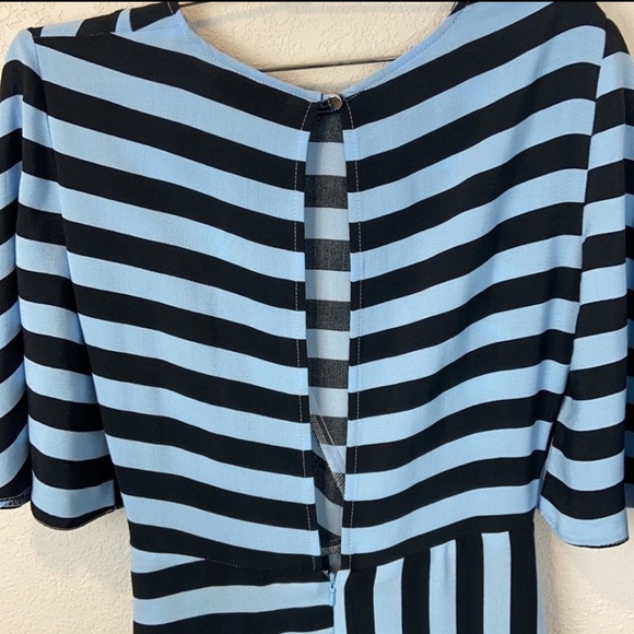 TopShop Diagonal Striped Mini Fit and Flare Dress in Baby Blue and Navy - Picture 6 of 7